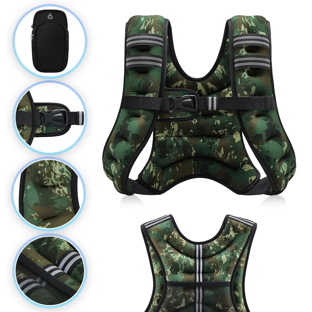 Zelus Weighted Vests with Detachable Phone Pouch, Reflective Stripes, and Adjustable Straps - Available in 6 to 30 lbs for Enhanced Workouts and Strength Training